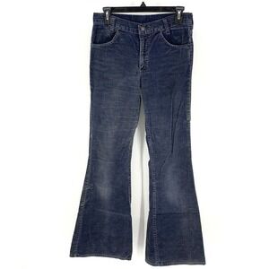 VTG 70s White Tab Blue Faded Corduroy Levi's Scovill Bell Flare‎ 28 x 33 Actual